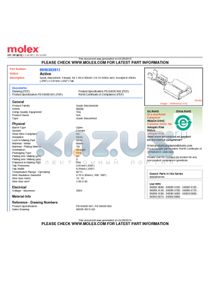 94030-391X-SD datasheet - Quick Disconnect, Female, for 1.00-2.50mmb (14-16 AWG) wire, Accepts 6.35mm (.250