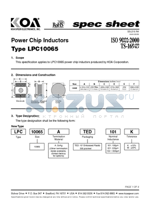 LPC10065 datasheet - Power Chip Inductors4