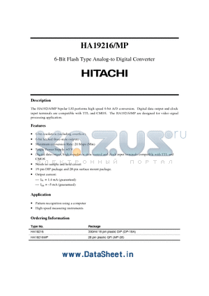 HA19216 datasheet - 6-Bit Flash Type Analog-to Digital Converter