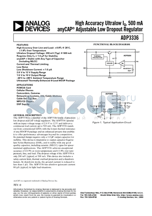 ADP3336 datasheet - High Accuracy Ultralow IQ, 500 mA anyCAP Adjustable Low Dropout Regulator