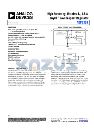 ADP3339AKCZ-5-R7 datasheet - High Accuracy, Ultralow IQ, 1.5 A, anyCAP Low Dropout Regulator