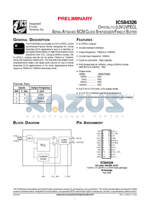 ICS84326 datasheet - CRYSTAL-TO-3.3V LVPECL  SERIAL ATTACHED SCSI CLOCK SYNTHESIZER/FANOUT BUFFER