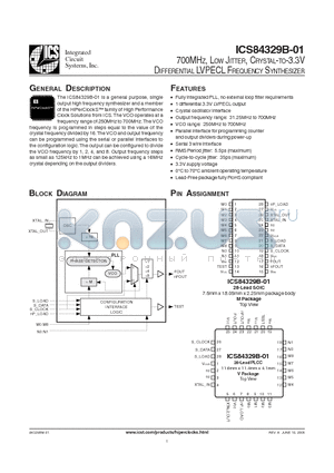 ICS84329-01B datasheet - 700MHZ, LOW JITTER, CRYSTAL-TO-3.3V DIFFERENTIAL LVPECL FREQUENCY SYNTHESIZER