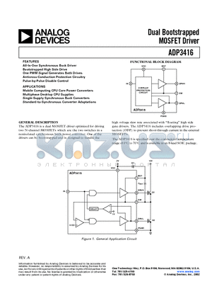 ADP3416 datasheet - Dual Bootstrapped MOSFET Driver