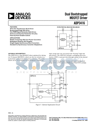ADP3416JR datasheet - Dual Bootstrapped MOSFET Driver