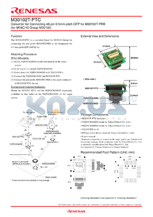 M30102T-PTC datasheet - Converter for Connecting 48-pin 0.5mm-pitch QFP for M30100T-PRB (for M16C/10 Group M30102)