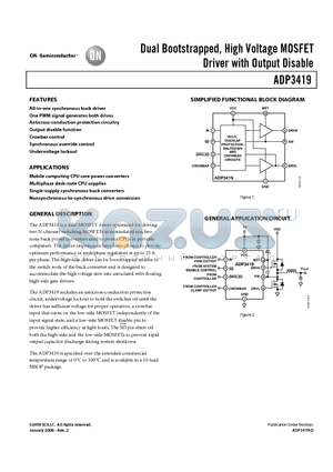ADP3419 datasheet - Dual Bootstrapped, High Voltage MOSFET Driver with Output Disable