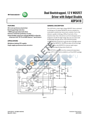 ADP3418KRZ datasheet - Dual Bootstrapped, 12 V MOSFET Driver with Output Disable