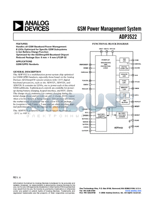 ADP3522ACP-1.8 datasheet - GSM Power Management System