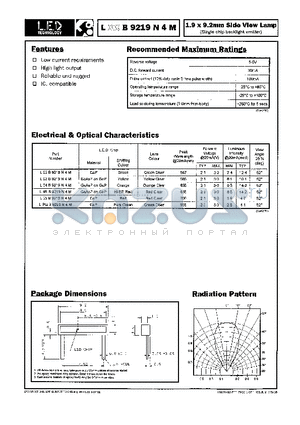 L02B9219N4M datasheet - 1.9 x 9.2 mm SIDE VIEW LAMP