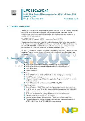 LPC11C24FBD48 datasheet - 32-bit ARM Cortex-M0 microcontroller; 16/32 kB flash, 8 kB SRAM C_CAN