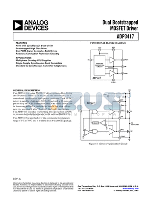 ADP3417 datasheet - Dual Bootstrapped MOSFET Driver