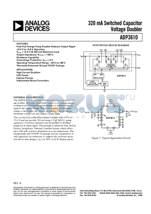 ADP3610ARU datasheet - 320 mA Switched Capacitor Voltage Doubler