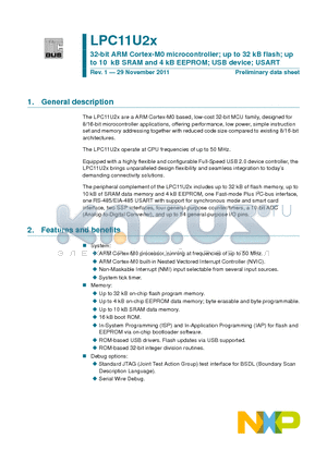 LPC11U23FBD48 datasheet - 32-bit ARM Cortex-M0 microcontroller; up to 32 kB flash; up to 10 kB SRAM and 4 kB EEPROM; USB device; USART