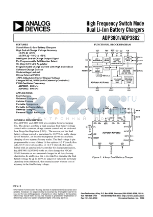 ADP3801 datasheet - High Frequency Switch Mode Dual Li-Ion Battery Chargers