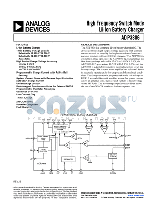 ADP3806 datasheet - High-Frequency Switch Mode Li-Ion Battery Charger