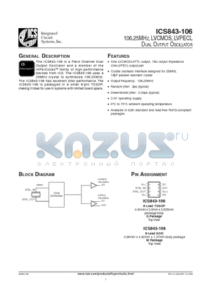 ICS843AG-106 datasheet - 106.25MHZ, LVCMOS, LVPECL DUAL OUTPUT OSCILLATOR