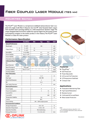 FCLM785S15RD1 datasheet - Fiber Coupled Laser Module