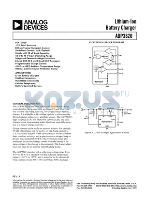 ADP3820 datasheet - Lithium-Ion Battery Charger