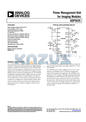 ADP5020 datasheet - Power Management Unit for Imaging Modules