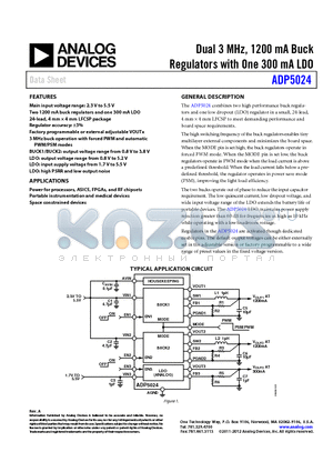 ADP5024ACPZ-R7 datasheet - Dual 3 MHz, 1200 mA Buck