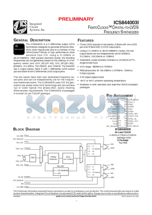 ICS844003AGI datasheet - FEMTOCLOCKS CRYSTAL-TO-LVDS FREQUENCY SYNTHESIZER