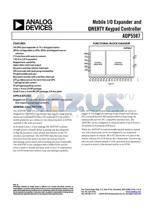 ADP5587ACBZ-R7 datasheet - Mobile I/O Expander and QWERTY Keypad Controller
