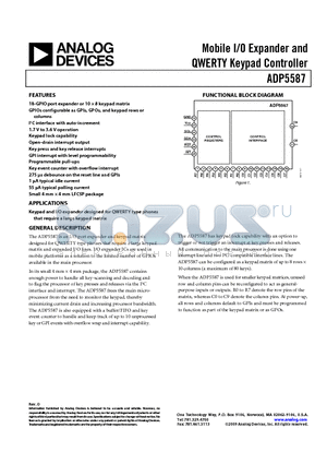ADP5587ACPZ-R7 datasheet - Mobile I/O Expander and QWERTY Keypad Controller