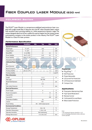 FCLM830S20LD1 datasheet - Fiber Coupled Laser Module