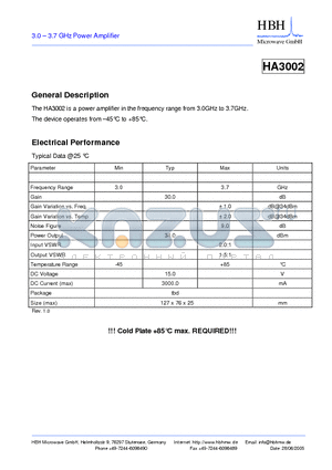 HA3002 datasheet - 3.0 - 3.7 GHz Power Amplifier
