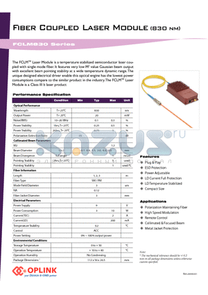FCLM830S20LD6 datasheet - Fiber Coupled Laser Module