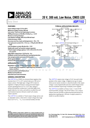 ADP7102 datasheet - 20 V, 300 mA, Low Noise, CMOS LDO