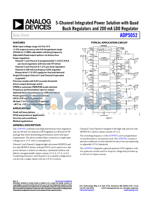 ADP5052-EVALZ datasheet - 5-Channel Integrated Power Solution with Quad Buck Regulators and 200 mA LDO Regulator