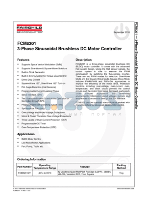FCM8201 datasheet - 3-Phase Sinusoidal Brushless DC Motor Controller