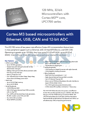 LPC1758 datasheet - Cortex-M3 based microcontrollers with Ethernet, USB, CAN and 12-bit ADC