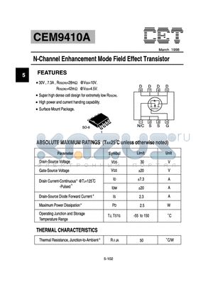 9410A datasheet - N-Channel Enhancement Mode Field Effect Transistor
