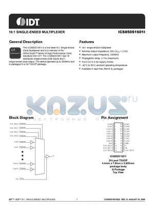 ICS850S1601I datasheet - 16:1 SINGLE-ENDED MULTIPLEXER