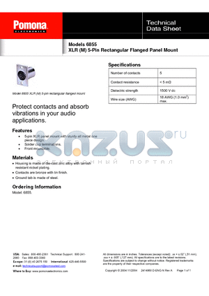 6855 datasheet - XLR (M) 5-Pin Rectangular Flanged Panel Mount