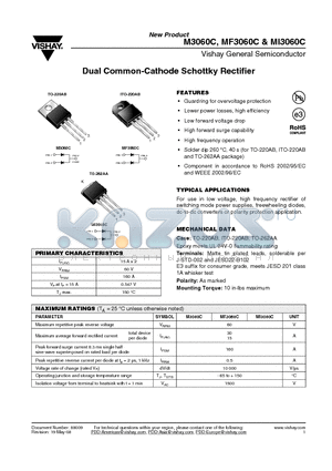 M3060C datasheet - Dual Common-Cathode Schottky Rectifier