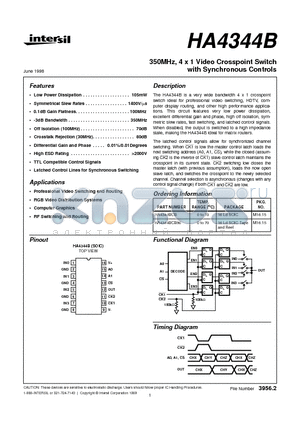 HA4344B datasheet - 350MHz, 4 x 1 Video Crosspoint Switch with Synchronous Controls