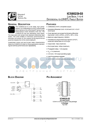 ICS8523I-03 datasheet - LOW SKEW, 1-TO-4 DIFFERENTIAL-TO-LVHSTL FANOUT BUFFER