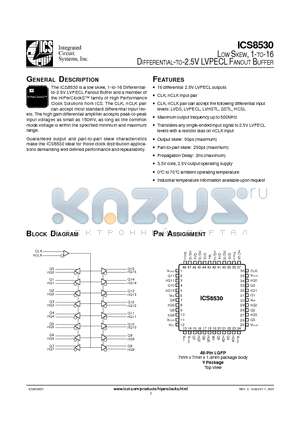 ICS8530 datasheet - LOW SKEW, 1-TO-16 DIFFERENTIAL-TO-2.5V LVPECL FANOUT BUFFER