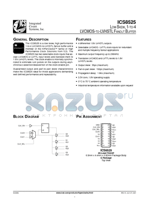 ICS8525BG-T datasheet - LOW SKEW, 1-TO-4 LVCMOS-TO-LVHSTL FANOUT BUFFER