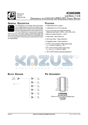 ICS853006AG datasheet - DIFFERENTIAL-TO-2.5V/3.3V LVPECL/ECL FANOUT BUFFER