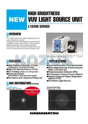 L10366 datasheet - HIGH BRIGHTNESS VUV LIGHT SOURCE UNIT