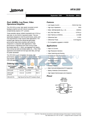 HA5023EVAL datasheet - Dual, 400MHz, Low Power, Video Operational Amplifier