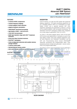 GB3212 datasheet - DUET DIGITAL Advanced DSP System with FRONTWAVE^