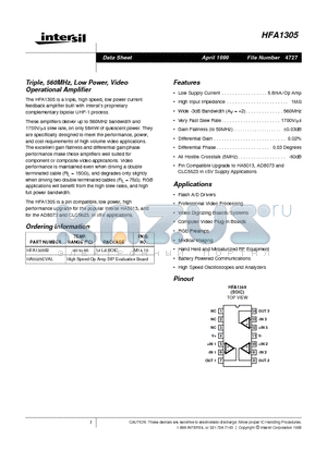 HA5025EVAL datasheet - Triple, 560MHz, Low Power, Video Operational Amplifier