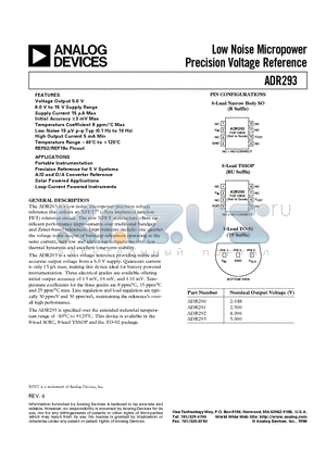 ADR293GR-REEL7 datasheet - Low Noise Micropower Precision Voltage Reference