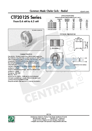 CTF2012S-601M8R0 datasheet - Common Mode Choke Coils - Radial